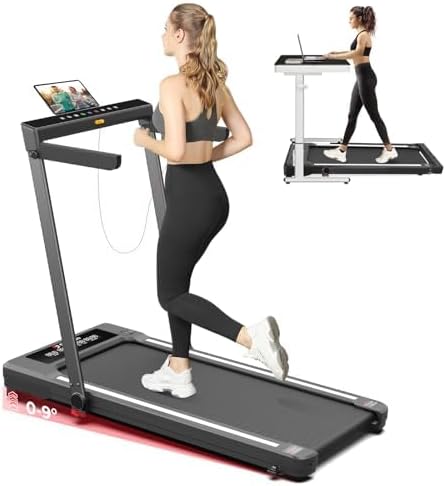 SubSun Foldable Treadmill for Home, Portable Walking Pad with Handle, Manuall/Auto/No Incline, 2.5HP Treadmill with 265 Lbs, Black/White