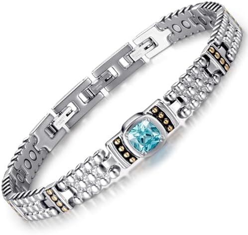 RainSo Women's Bracelet Enique Blue Gemstone Design Magnetic Bracelets for Women Wristband with 3 Smarter Buckle Adjustable with Gift Box