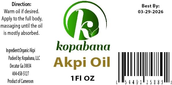KOPABANA Akpi Oil | Ndjansan | Ricinodendron heudelotii |Cold Pressed | Organic| Extra Virgin | Massage Oil 1oz