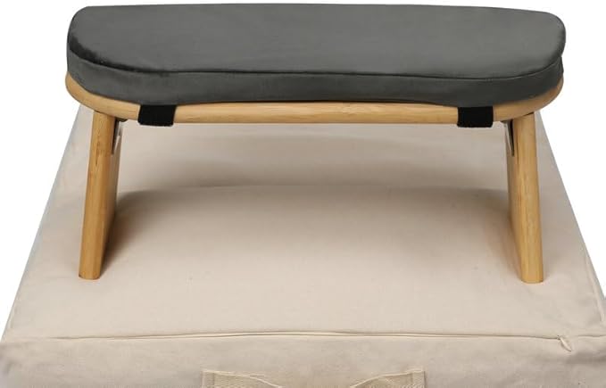 Meditation Bench with Meditation Cushion Meditation Stool Set,Folding Yoga Stool, Sturdy Prayer Bench,Comfortable for Kneeling or Sitting, 35 × 27inch, Dark Grey