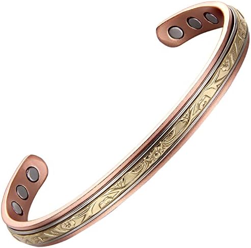 Pure Copper Magnetic Minimalist Bracelet - Adjustable Fleur D'OR Style - Ultra Strength Magnets - Unisex - Earth Therapy