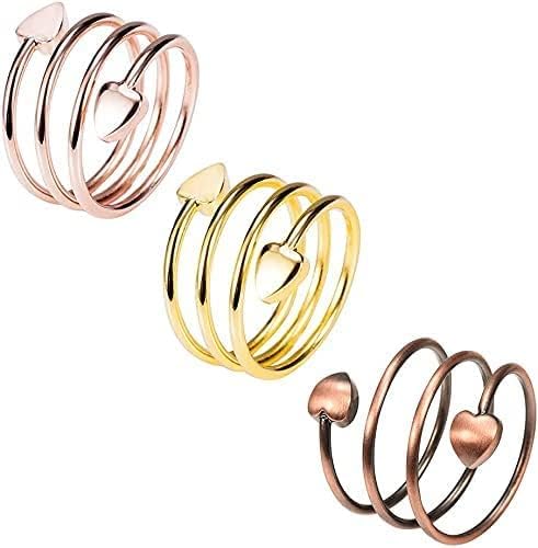 3PCS Heart Design Pure Copper Ring for Arthritis for Women, Magnetic Therapy Jewelry Rings for Arthritis, Carpal Tunnel, Fingers, Thumb (Gold, Rose Gold, Copper) (Length 2.3in)