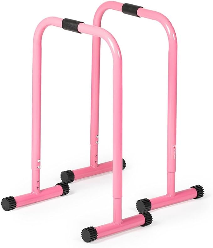 Titan Fitness Pink Dip Stand Station, Adjustable Height Upper Body Stabilizer Parallettes, Rated 300 LB for Tricep Dips, Pull-Ups, Push-Ups, L-Sits