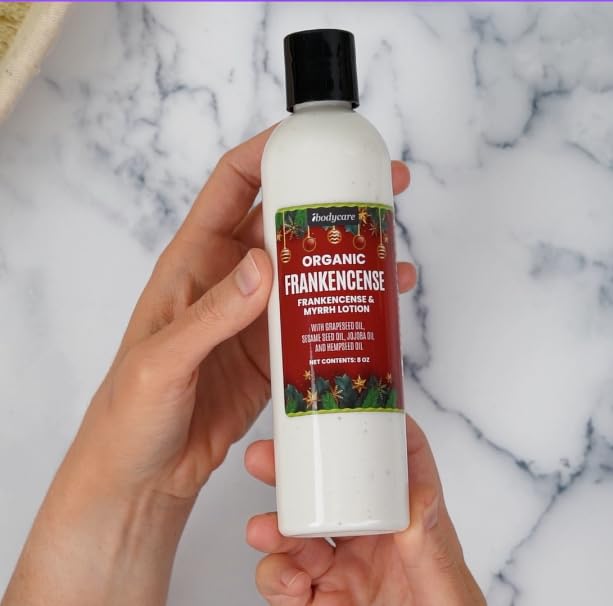 Frankincense and Myrrh Organic Hand, Body and Massage Lotion, Holiday Christmas Gifts, Holiday Hand Cream, Christmas Gifts for Coworkers, Stocking Stuffer, Self Care, Massage and Sp