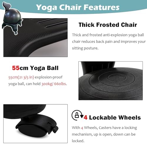 Heavy-Duty Yoga Ball Chair, Ideal for Core Muscle Strengthening, Exercise, and Physical Therapy; Suitable for Office and Home Fitness.