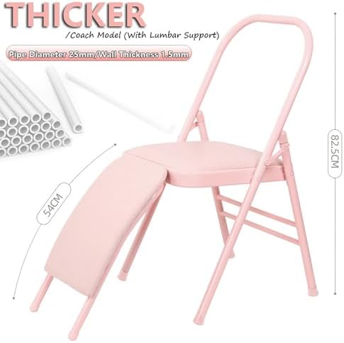 Yoga Training Chair w/Lumbar Support,Foldable Design for Balance Handstand and Core Strength Workouts (Pink PU)