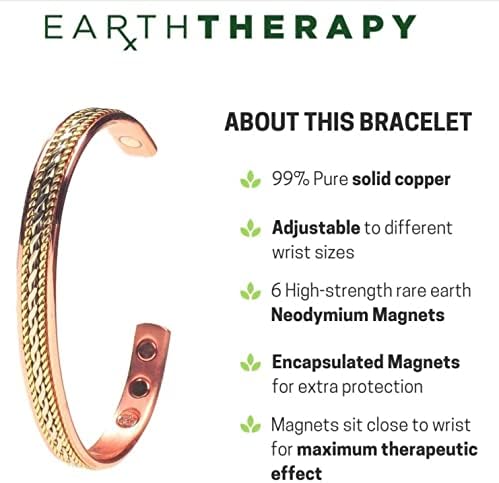 Earth Therapy Elegant Design Magnetic Field Copper Bracelets with Ultra Strength Magnets - Unisex - Adjustable