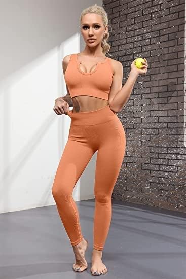 Yoga Pants 2 Piece Ribbed Seamless Yoga Outfit Workout Outfits Crop Tank High Waist Yoga Leggings Sets for Women Fitness Clothes Tracksuit