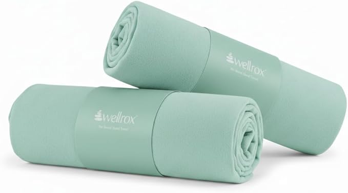Wellrox Microfiber Hand Towel- Absorbent Sweat Towels, Workout Towels for Women- Yoga Mat Towel for Pilates, Hot Yoga, Gym Workouts (2 Pack, Green)