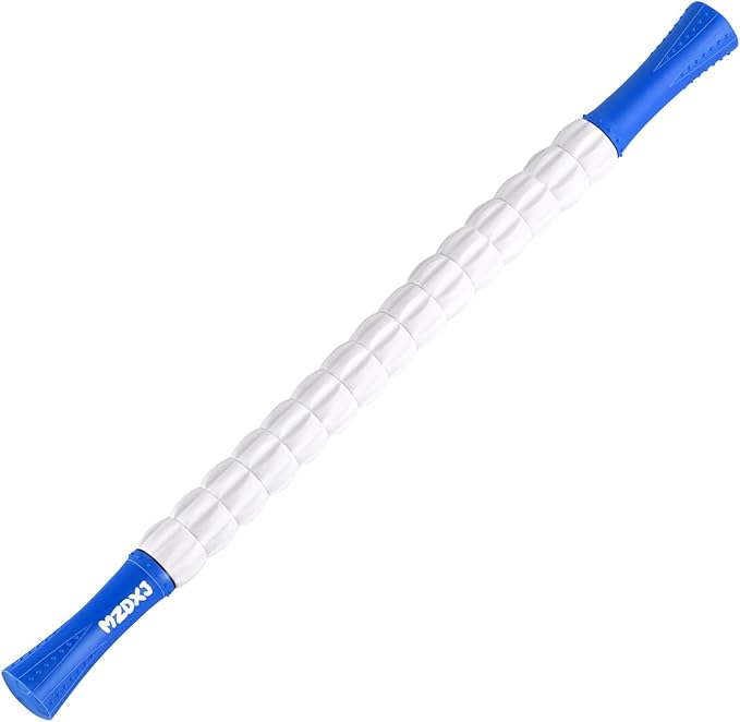 Muscle Roller Massage Roller Stick- Deep Tissue Fascia Blaster for Myofascial Pain Relief, Lymphatic Drainage & Body Sculpting, Handheld Physical Therapy & Recovery Tool (Blue White-24 inch)