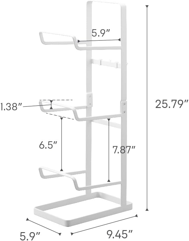 YAMAZAKI Home Tower Steel Storage Rack for Yoga Mats & Foam Rollers - Includes Hooks for Fitness Accessories - Steel