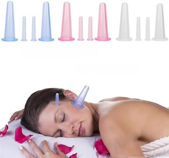 4Pcs Silicone Facial Cupping Therapy Set Mini Facial Cups Manual Body Face Massage Tool Don't Worry About Burns Health Care Products (2 Small + 2 Large) (Pink)