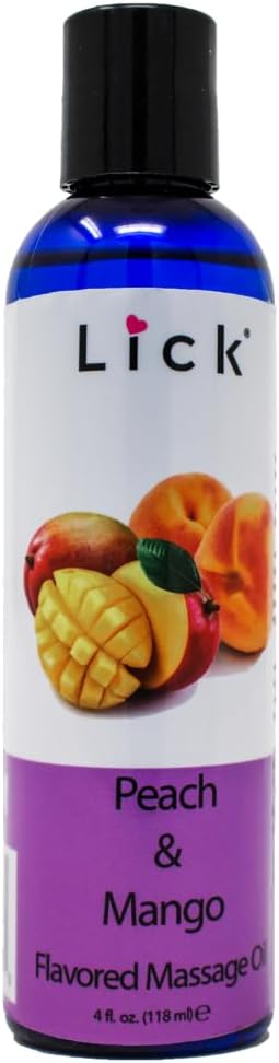 Lick Peach Mango Flavored Massage Oil – Juicy Tropical Blend Edible Massage Oil with Vitamin E, Lightweight Smooth Glide for Couples Massage & Sensory Play, 4 oz