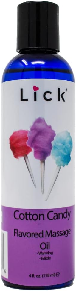 Lick Cotton Candy Flavored Massage Oil – Sweet Candy-Inspired Edible Massage Oil with Vitamin E, Silky Body-Safe Glide for Fun Couples Massage Moments, 4 oz