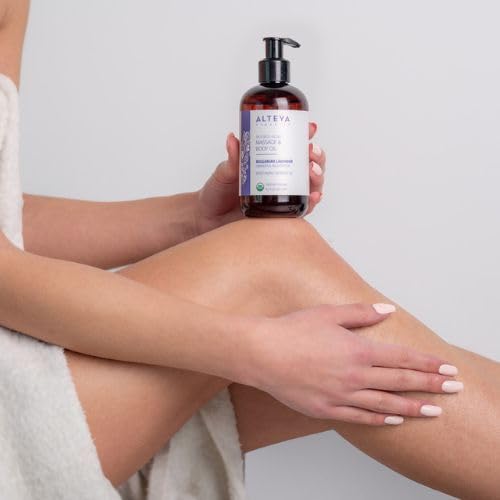 Alteya Organics Massage Oil Lavender USDA Certified Organic Massage Lotion, 8.5 Fl Oz/250mL Calming and Nourishing