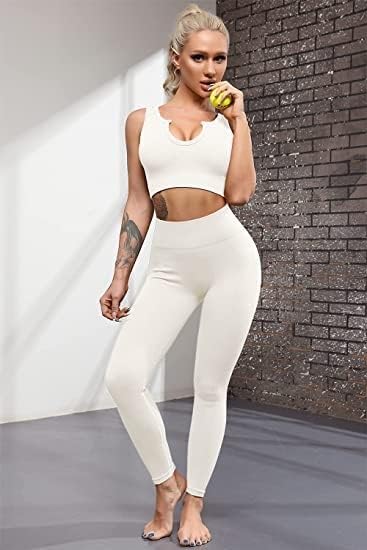 Yoga Pants 2 Piece Ribbed Seamless Yoga Outfit Workout Outfits Crop Tank High Waist Yoga Leggings Sets for Women Fitness Clothes Tracksuit