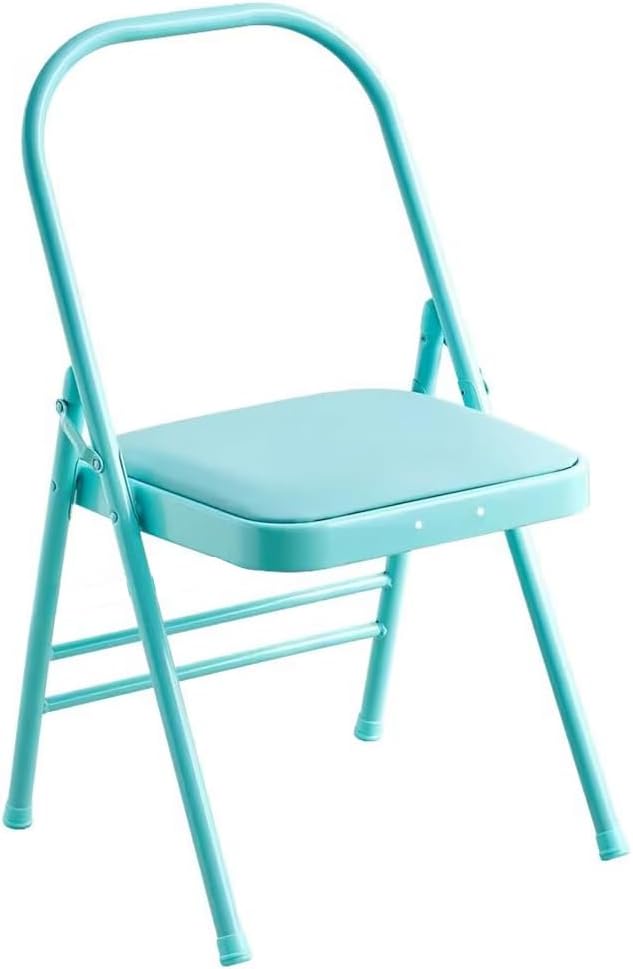 Pilates Yoga Chair,Iyengar Auxiliary Chair,Yoga Auxiliary Chair Backless Yoga Chair Anti-Slip,Stable with Non-Slip Feet Covers,Metal Folding Chair,Blue-Routine