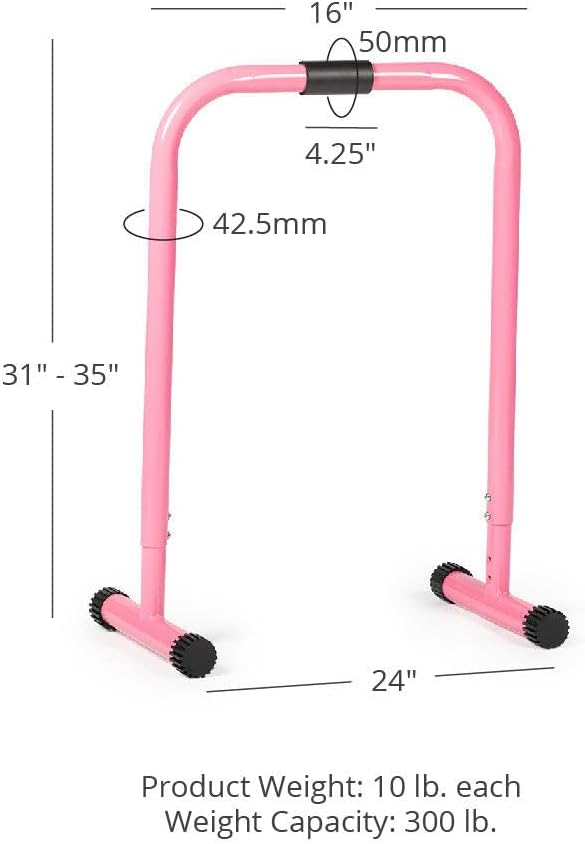 Titan Fitness Pink Dip Stand Station, Adjustable Height Upper Body Stabilizer Parallettes, Rated 300 LB for Tricep Dips, Pull-Ups, Push-Ups, L-Sits