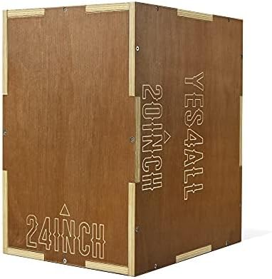 Yes4All Plyo Box, 3-in-1 Wooden Box Jumps for Home Gym, 450 lbs Boxes Step Up with Smooth Edges & Wide Built-in Handles for Jumping, Strength Training, Lunges, Squats, Dips