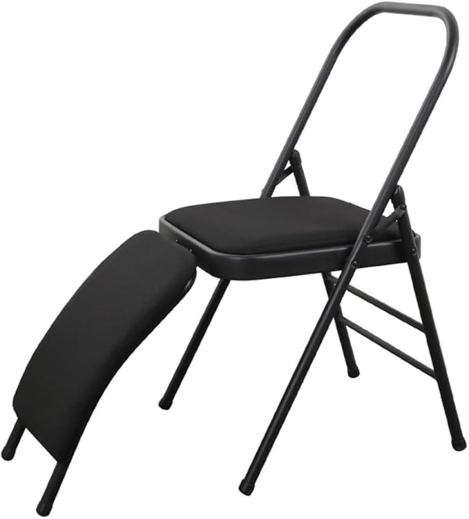 Folding Yoga Chair for Adults, Curved Chaise Lounge Chair for Yoga, Heavy-Duty Meditation and Exercise Chair with Detachable Lumbar Back Support for Home Workouts and Stretching (Black)