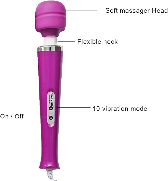 CHARMING 10 Speeds Wired Powerful Handheld Massager with Strong Vibrations, Personal Therapy Massager for Sports Recovery, Muscle Aches, Body Pain (Purple)