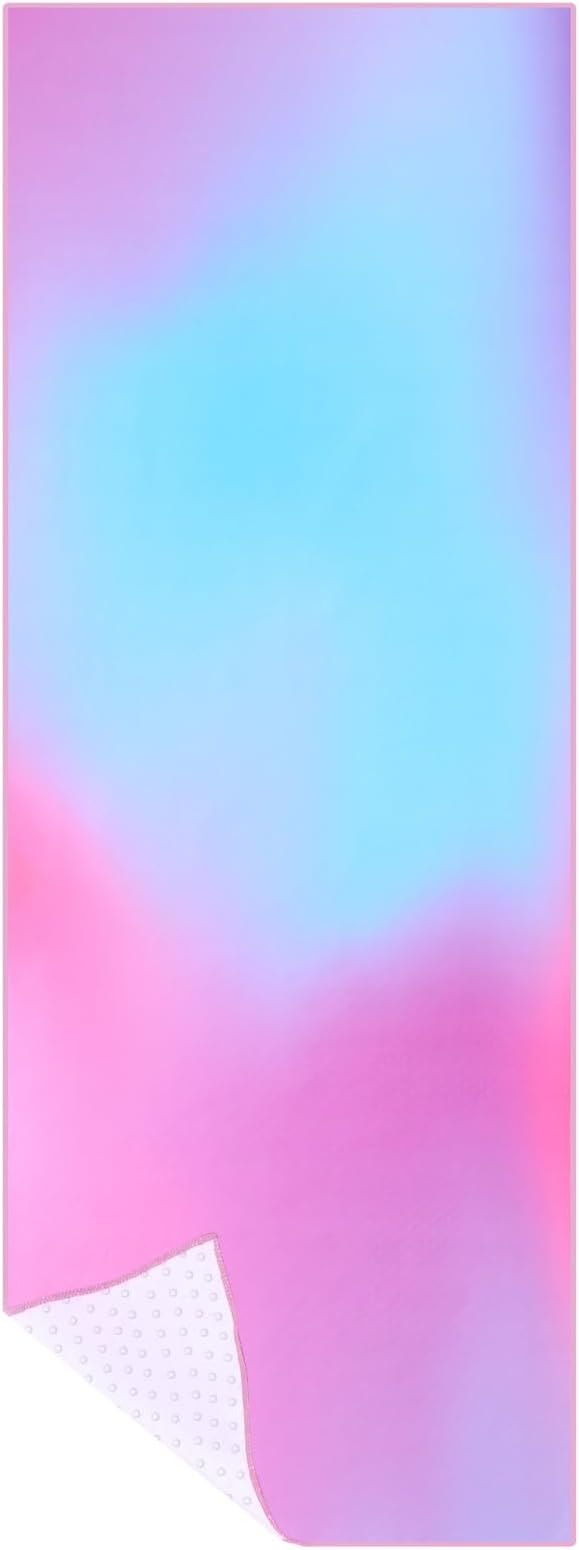 Peryiter Hot Yoga Towel, Yoga Mat Towel with Grip Dot Microfiber Non Slip Sweat Absorbent Mat for Pilates and Fitness, 72" x 24" Soft Blankets Cover for Workout, Gym (Purple and Blue)