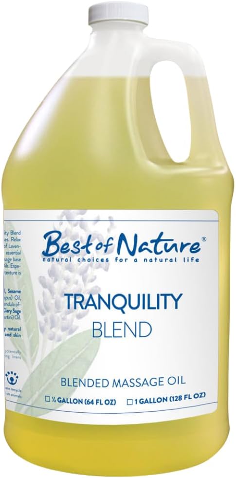 Best of Nature Tranquility Aromatherapy Massage & Body Oil - Soothing Blend with Lavender, Sage, Rosewood & Palmarosa, Ideal for Relaxing Massage or Daily Moisturizing - 1 Gallon (128 fl oz)