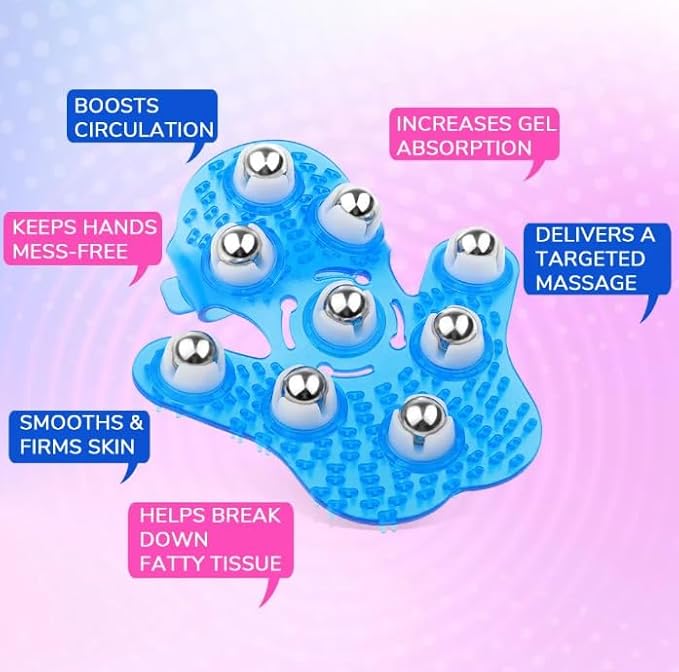 Hand-Shaped Massage Ball Gloves, Featuring 9 * 360° Rotating Metal Balls That fit The Natural Curvature of The Palm, are Suitable for Full-Body Care and can Relieve Fatigue. (Blue)