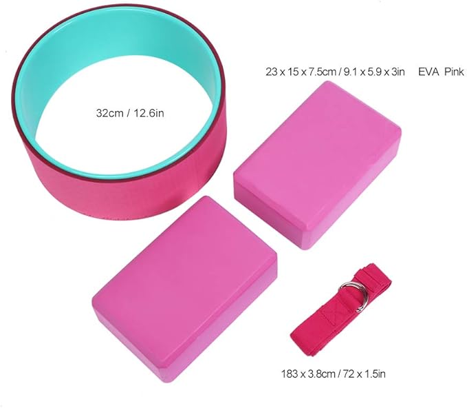 4pcs Yoga Wheel and Block Set with Stretch Strap, Premium EVA Foam Yoga Fitness Kit for Back Pain Relief, Portable Stretching Accessories for Home Gym and Travel