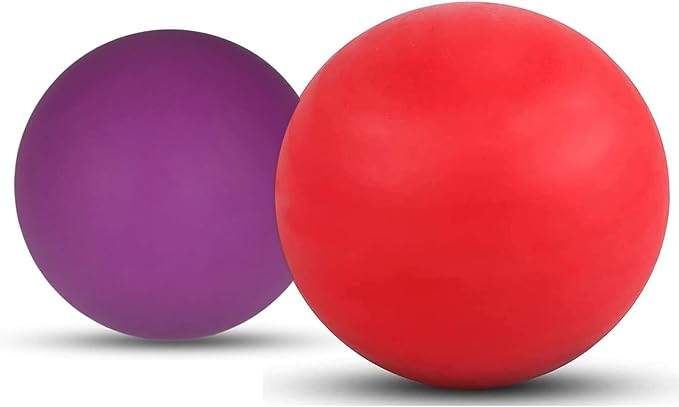 WOVTE Massage Lacrosse Ball for Sore Muscles, Shoulders, Neck, Back, Foot, Body, Deep Tissue, Trigger Point, Muscle Knots, Yoga and Myofascial Release (Blue) (Red Purple)
