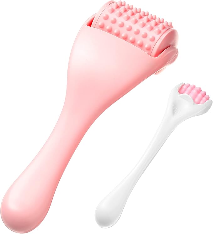 Tondiamo 2 Pcs Muscle Roller Gifts Stick Fascia Body Cellulite Face Muscle Massage Roller Manual Massage Tools for Relief Neck Arm Back Leg Body Deep Release(Pink,Silicone)
