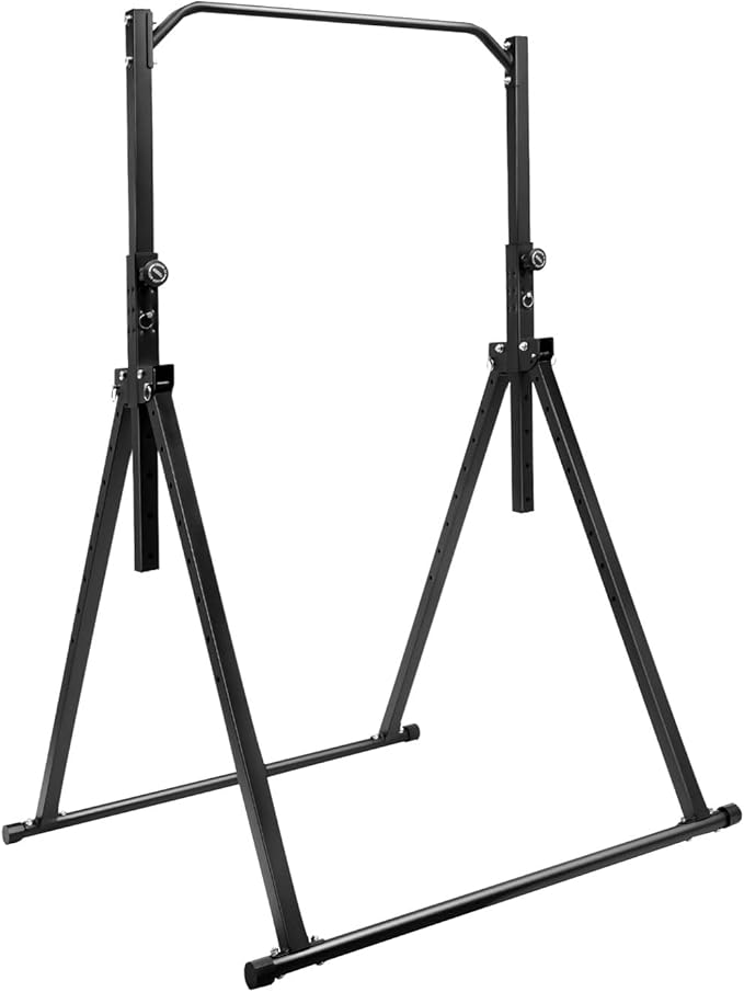 Triangular Pull Up Station, Foldable Power Tower Pull Up Bar Dip Station, Adjustable Height Multifunction Workout Stand for Home Gym Strength Training Equipment, Support 440lbs