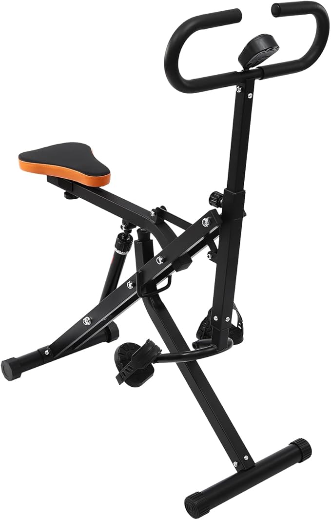 Squat Assist Trainer, Adjustable Squat Machine Trainer Rowing Machine, Foldable Ride & Rowing Machine with LCD Display, 264LBS Loading Capacity for Glutes & Legs Workout, Black