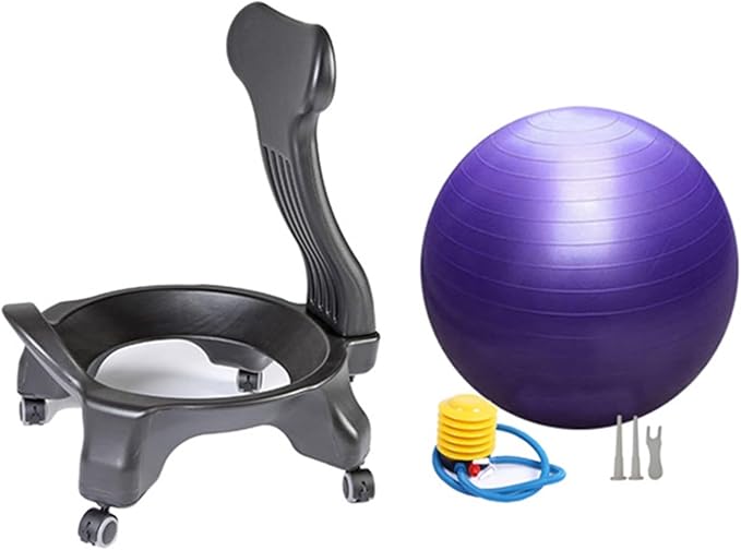 Ergonomic Office Yoga Ball Chairs, Active Sitting Exercise Ball Chair for Adults Desk Improves Back Pain, Balance Ball Chairs with Lockable Wheels and Foot Pump(Purple)