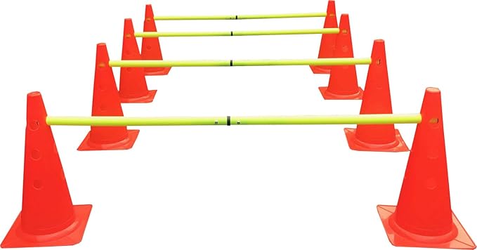 Speed & Agility Training Hurdles Cones Poles - 8 Cones & 4 Pole Set for Soccer, Sports, Plyometric Speed Training