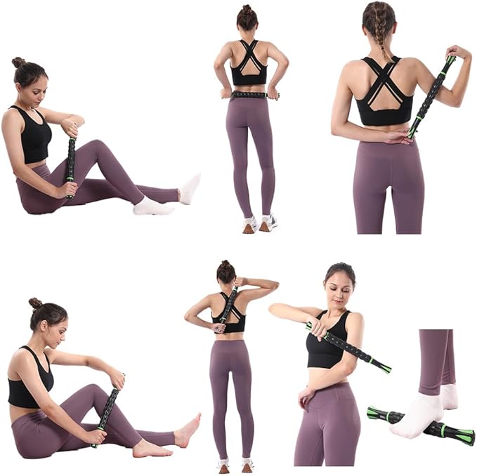 Muscle Roller Massage Roller Stick- Deep Tissue Fascia Blaster for Myofascial Pain Relief, Lymphatic Drainage & Body Sculpting, Handheld Physical Therapy & Recovery Tool (Green black-18 inch)
