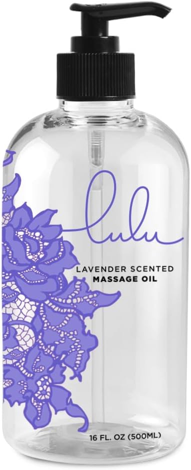 Lulu Lavender Massage Oil with Jojoba & Lavendar Oils, Nourishing Aromatic Non-Greasy Body Oil, Smooth Skin & Relaxation, Aromatherapy for Date Night, Couples Massage & Massage Therapy, 16 fl oz Pump