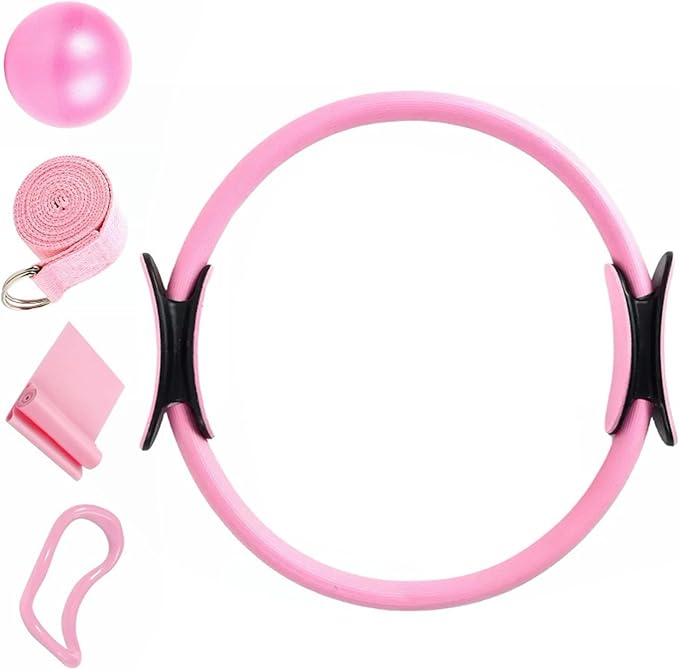 Women's Fitness Exercise Set Pilates Ball Rings and Band with Nonslip for Home Exercise and Flexibility Pilates Rings and Ball Set for Flexibility