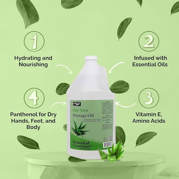PRONAIL - Massage Oil, Aloe Vera, 128 Oz - Professional Full Body Massage Therapy, Manicure, Pedicure - Relax Sore Muscles and Repair Dry Skin, Enhanced with High Absorption Oils and Vitamin E