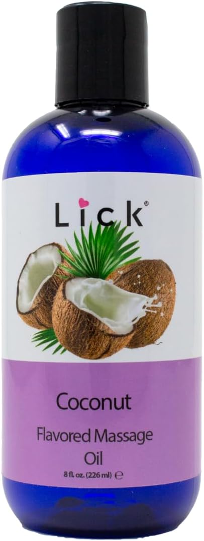 Lick Coconut Flavored Massage Oil – Tropical Edible Massage Oil with Sweet Almond Oil & Vitamin E, Hydrating Body-Safe Formula for Relaxing Couples Massage, 8 oz