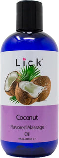Lick Coconut Flavored Massage Oil – Tropical Edible Massage Oil with Sweet Almond Oil & Vitamin E, Hydrating Body-Safe Formula for Relaxing Couples Massage, 8 oz