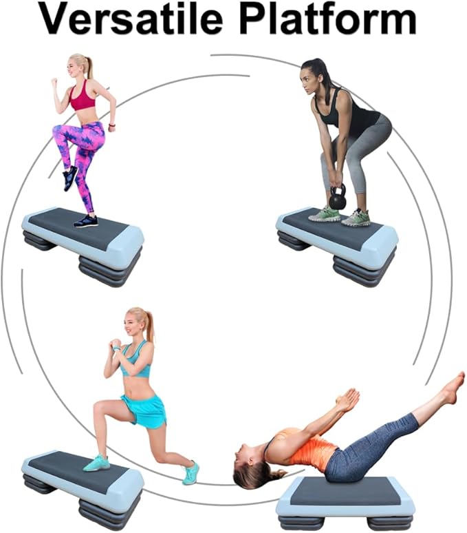 Adjustable Aerobic Step Platform with 4 Risers – Non-Slip Fitness Trainer for Home Workouts, Cardio & Strength Training