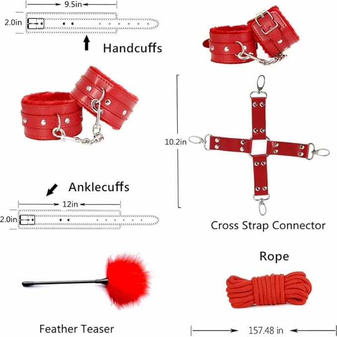 Pilates 11 Piece Fashion Design Leather Combination Set (Red), Fun Cosplay Racket Accessories, Wrist and Hip Yoga Supplies, Couple Gifts