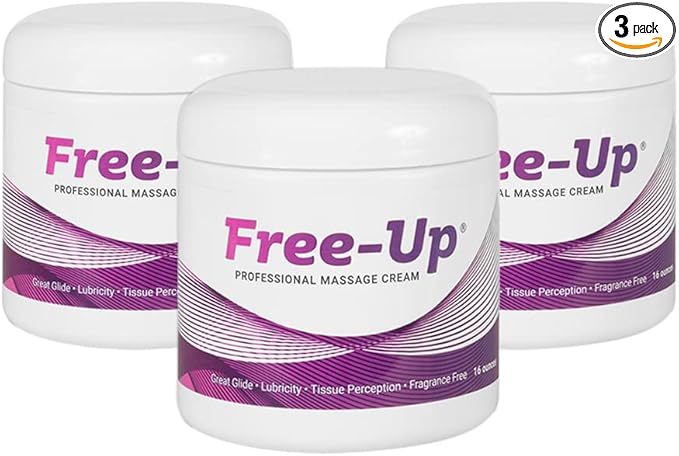 Free-Up-Professional Massage Cream, Fragrance-Free, Great Glide, Lubricity, Tissue Perception, Perfect for Physical Therapy, Massage Versatile, Non-Greasy, 16 Oz Jar, 3 Pack