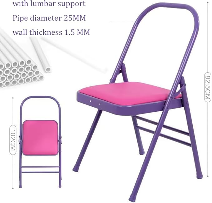 Pilates Yoga Chair,Professional Iyengar Auxiliary Chair,Hardened Thick Yoga Folding Chair,Solid Anti-Slip, Stable,Foldable and Portable Backless Chair,Purple-Yoga Chair (Without Waist Drag)