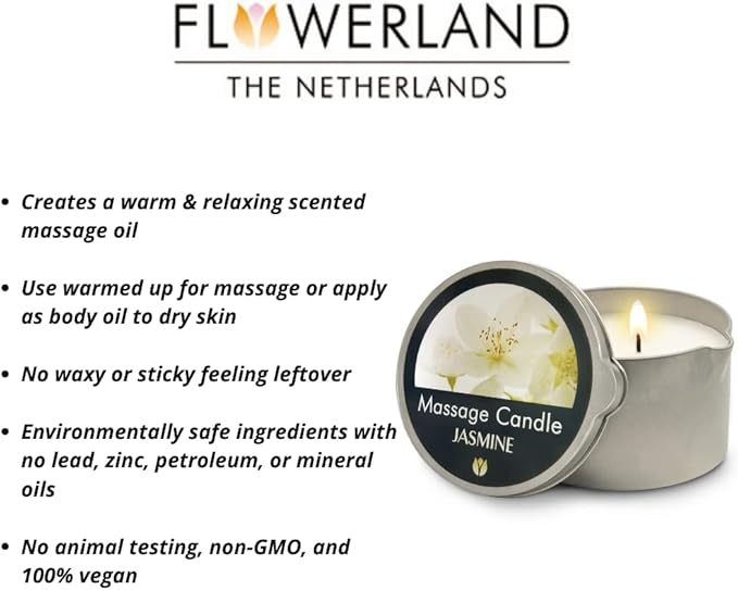 FLOWERLAND Jasmine Massage Oil Candle - Moisturizing Massage Oil for Home Spa - Luxurious & Hydrating Skin Care Body Massage Oils - Natural, Vegan - (200ml)