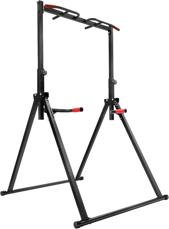 Adjustable Pull Up Rack, 440LBS Capacity Workout Dip Station with Parallel Bars, Foldable Home Gym Equipment for Chin Up Dip Workout, Strength Training Fitness Station