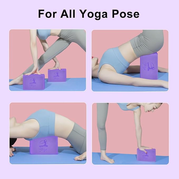 2 Yoga Block and 2 Yoga Strap Set,Non-slip EVA Foam Blocks, High Density Yoga Bricks with 6ft Strap, Supportive Latex-Free Yoga Block Accessories for Pilates