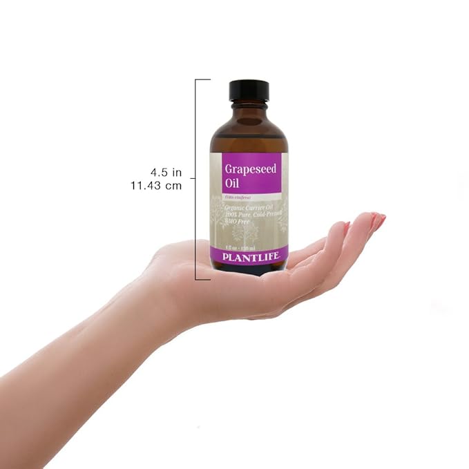 Plantlife Grapeseed Carrier Oil - Cold Pressed, Non-GMO, and Gluten Free Carrier Oils - for Skin, Hair, and Personal Care - 4 oz