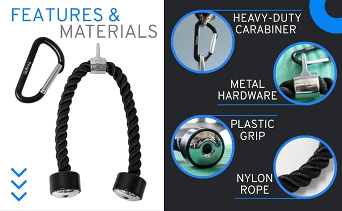 Tricep Rope Cable Attachment, 27" Tricep Pull Down Attachment Carabiner, Rope Attachment for Cable Machine, Gym Rope Attachment, Cable Rope Attachments for Gym, Rope Pull Down Attachment, Triceps Rope